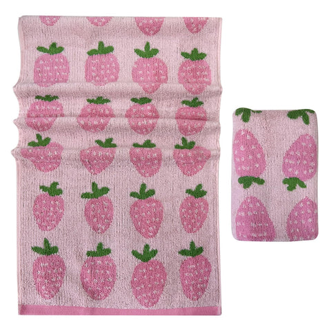 USTIDE Fruit Hand Towels Set of 2 Lovely Pink Strawberry Hand Towel Cotton Hand Towel Soft Absorbent Face Towel for Bathroom Kitchen 14x30 Inch