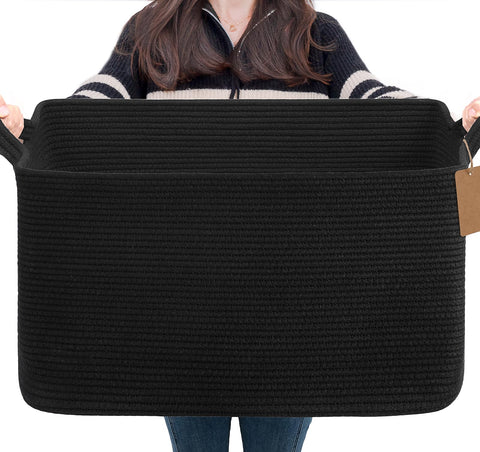 TIMEYARD 75L Large Woven Storage Basket Blanket Toy Storage Basket Black