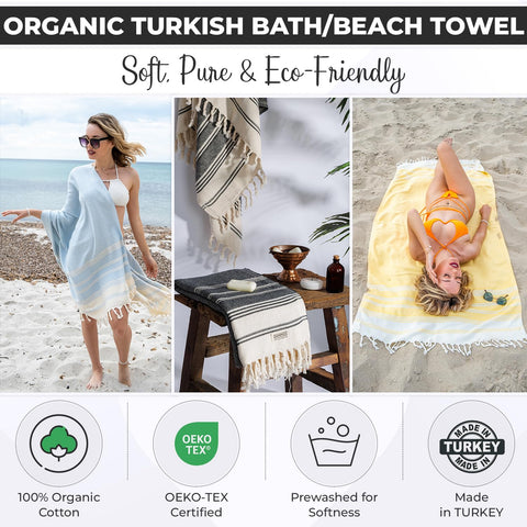 DEMMEX Organic Turkish Cotton Beach Bath Hammam Towel – Quick-Dry, Lightweight, Compact, Sand-Free Beach Towel & Blanket