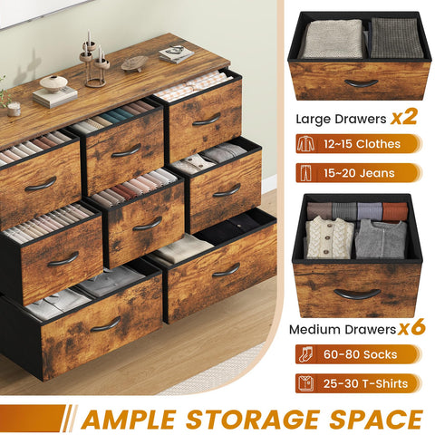 GoaHi Chest of Drawers, Fabric Dressers with Metal Frame and MDF Wooden Top Board, Adjustable Feet, Anti-Tip Safety