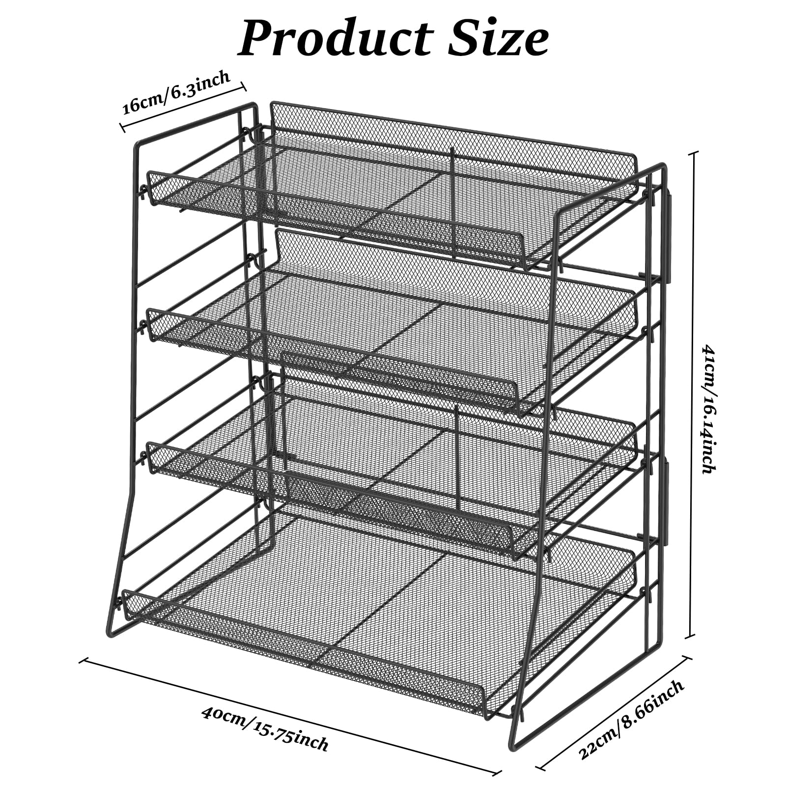 Eyoulife Candy Display Rack, 4 Tier Candy Organiser, Carbon Steel Snack Organiser for Countertop, Snack Display Rack for Stores, Office, 40x22x41cm