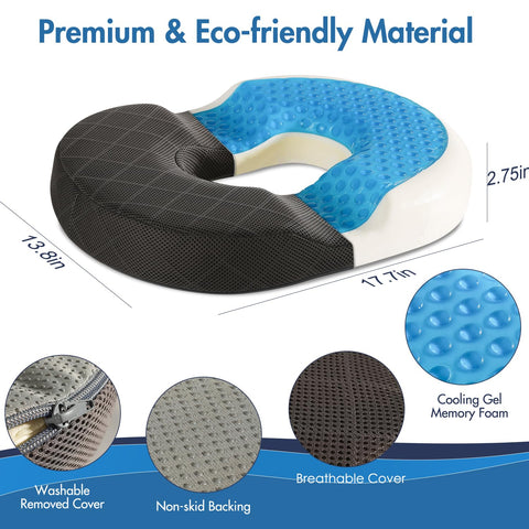 SKYNY Gel Donut Cushion for Hemorrhoids, Coccyx & Tailbone Pain Relief Donut Pillow– Orthopedic Memory Foam Ring Seat Cushion for Office Chair