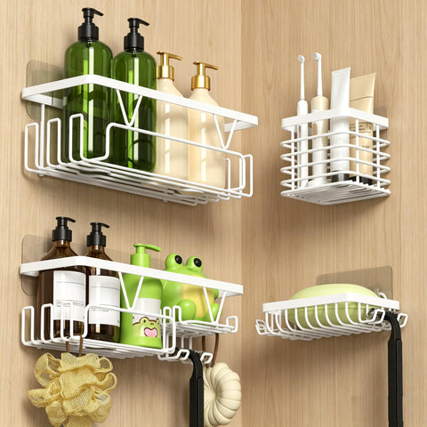 KEGII 4 Piece Shower Caddy with Toothbrush Holder & Soap Holder, White