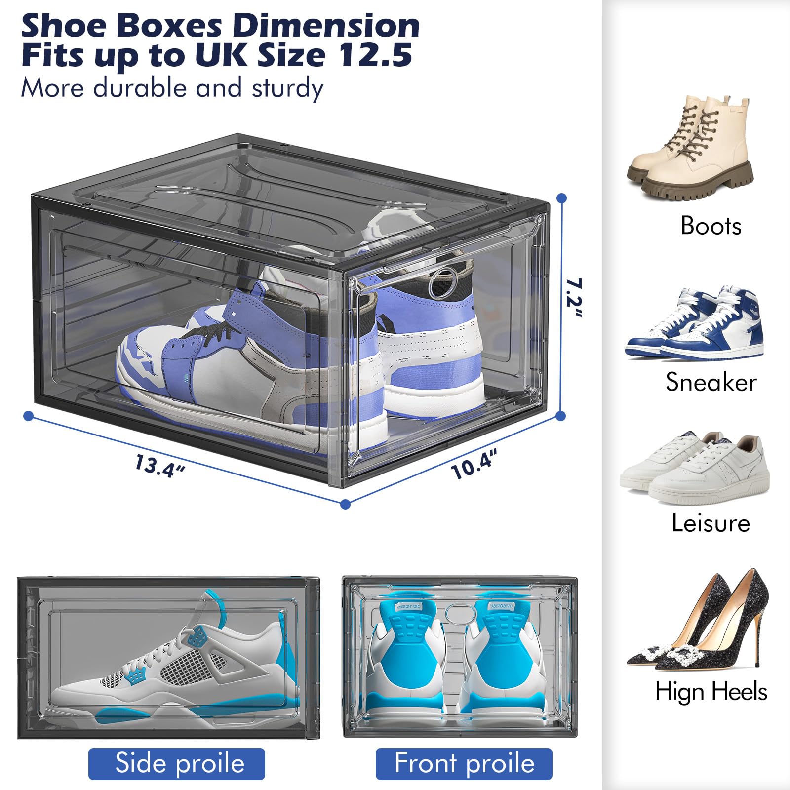 TidyTrove Shoe Storage Box, 6 Pcs Shoe Box Clear Plastic Stackable
