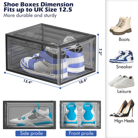 TidyTrove Shoe Storage Box, 6 Pcs Shoe Box Clear Plastic Stackable
