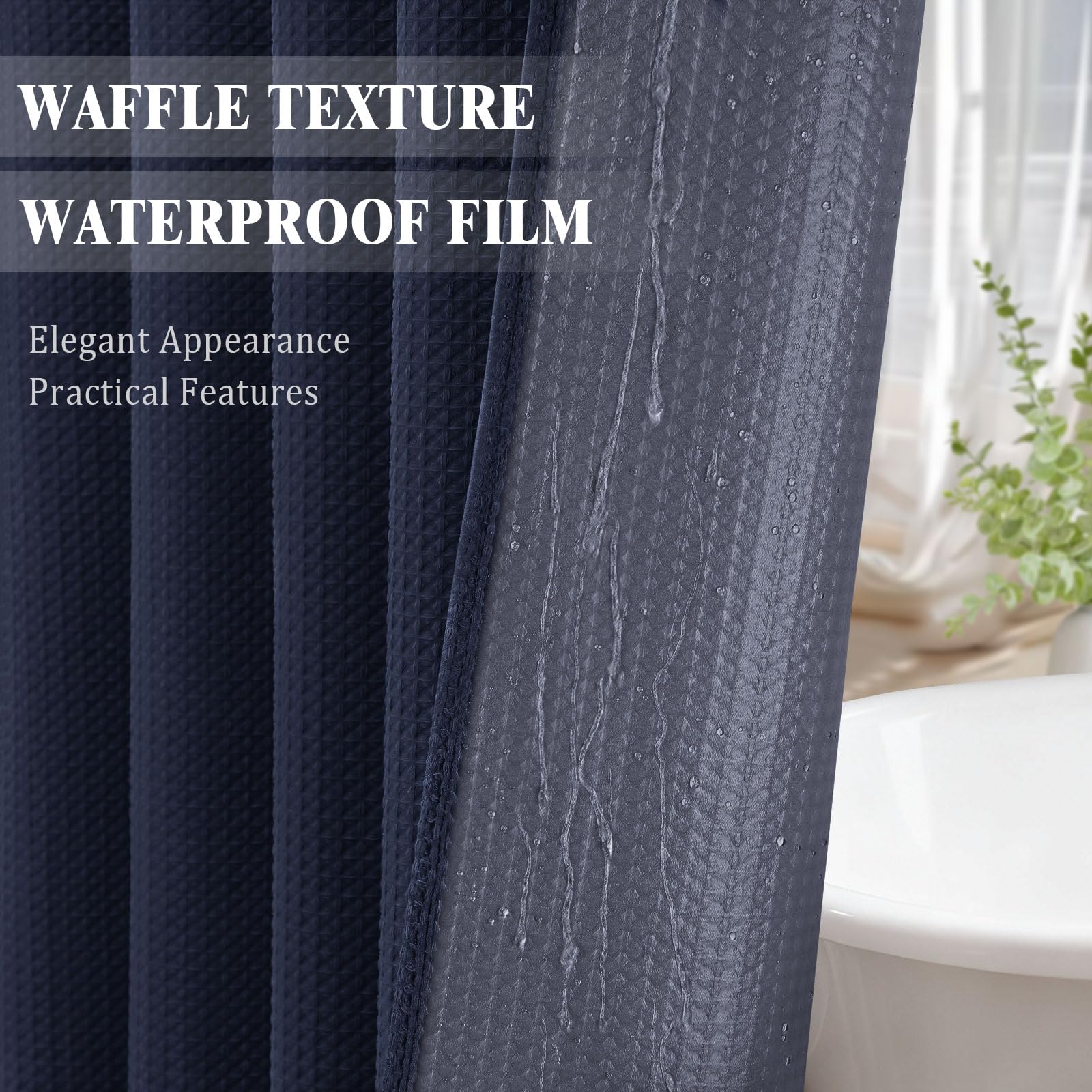 NDDYCU Weighted Navy Blue Waffle Shower Curtain Waterproof 180x180 cm