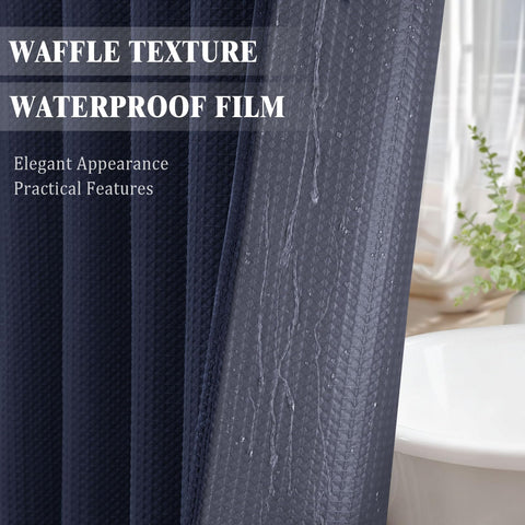 NDDYCU Weighted Navy Blue Waffle Shower Curtain Waterproof 180x180 cm