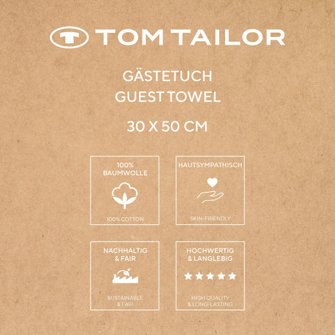 Klaus Herding GmbH Tom Tailor Guest Towels, Set of 6, 30 x 50 cm, 100% Cotton/Terry Towels, with Hanger and Label with Logo, Colour Bath Towel Beige