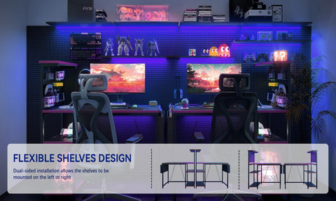 Xyphren Gaming Desk with Pegboard & Power Outlet & LED Light, Small Computer Desk with Reversible Shelves for Corner Home Office Desk, 140 * 50cm