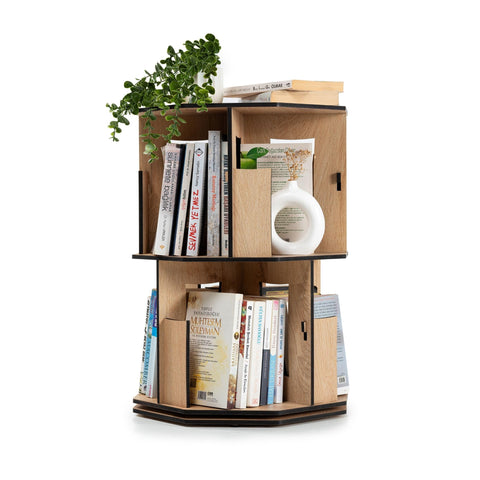 vigowood Corner Shelf Kids Bookshelf, Rotating Book Shelf for Kids Rooms – Space-Saving Wooden Storage Organizer for Books and Toys (Walnut, 2 Tier)