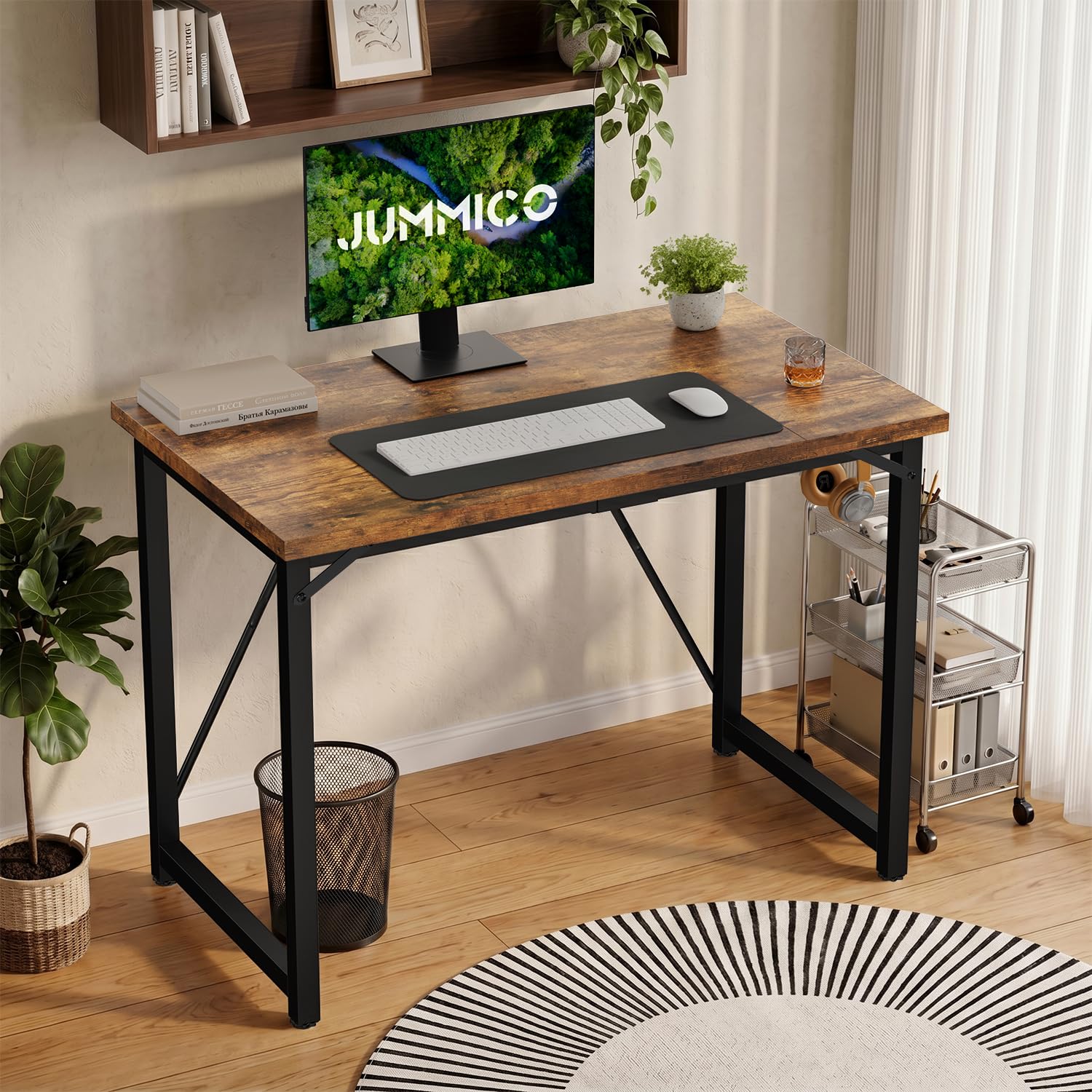 JUMMICO Computer Desk Table Workstation 100 x 50 x 75 cm for Office Living Room Bedroom Simple Assembly Industrial Design Black Desk Metal