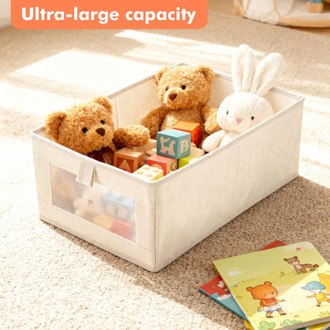 Hejo 3 Pcs Fabric Storage Boxes with Transparent Window, 40×27×17cm
