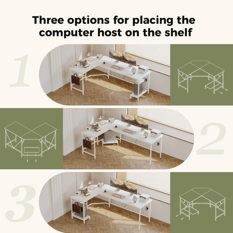 Mericonia L Shaped Desk, Diamond Design for Socket, 120x110cm, White