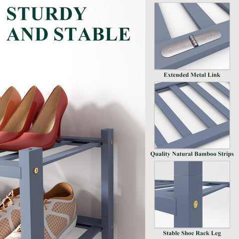 smiry Natural Bamboo Shoe Rack, 2 Tier Wooden Stackable Shoe Storage Organiser, Free Standing Shoes Storage Shelf for Entryway, Hallway, Small Spaces