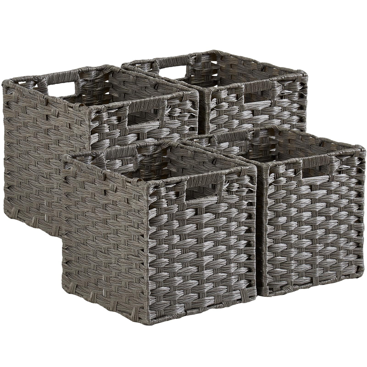 SOCOHOME Cube Storage Box,31x31x31cm Faux Rattan Boxes for Toy Clothes Shelf Nursery Closet Waterproof,Non-Mouldy(Grey, 4 Pcs)