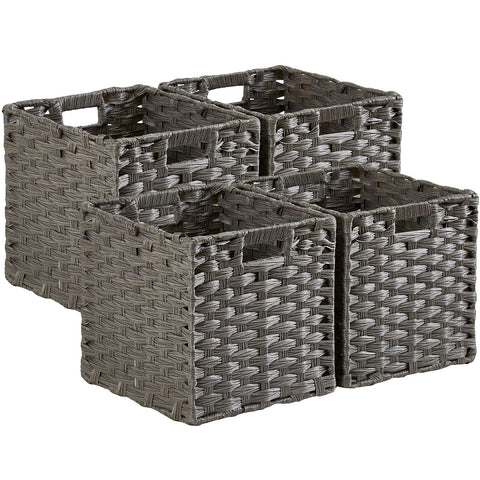 SOCOHOME Cube Storage Box,31x31x31cm Faux Rattan Boxes for Toy Clothes Shelf Nursery Closet Waterproof,Non-Mouldy(Grey, 4 Pcs)