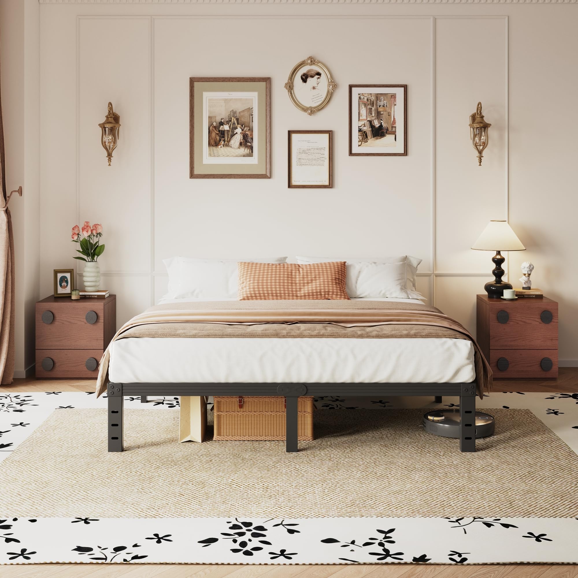 Hunlostten Metal Double Bed Frame - Platform Bed Frames with Underbed Storage and Steel Slat Support, Sturdy, Easy Assembly, Noise Free, Heavy Duty