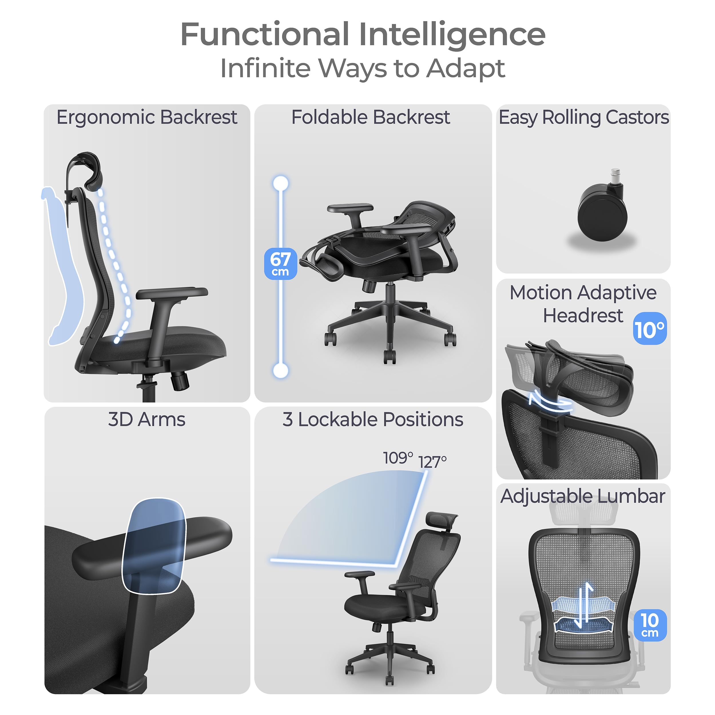 Tervo Model Y | Folding Office Chair for Small Spaces | Gaming Chair for Adults & Kids | Ergonomic Mesh Computer Chair
