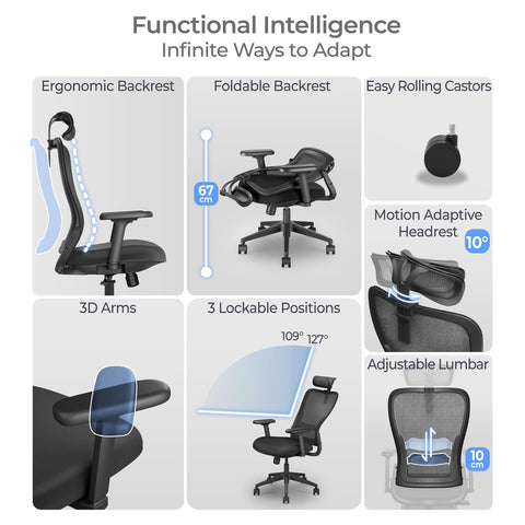 Tervo Model Y | Folding Office Chair for Small Spaces | Gaming Chair for Adults & Kids | Ergonomic Mesh Computer Chair