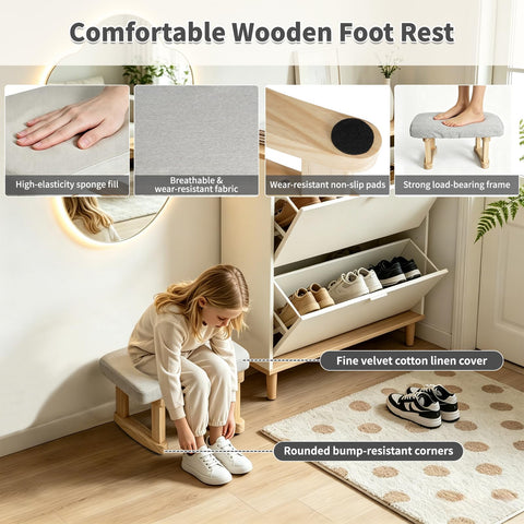 Margolongte Foot Stool, Pouffe Footstool with Removable Cover, Linen Fabric Small Footstool with Cushion