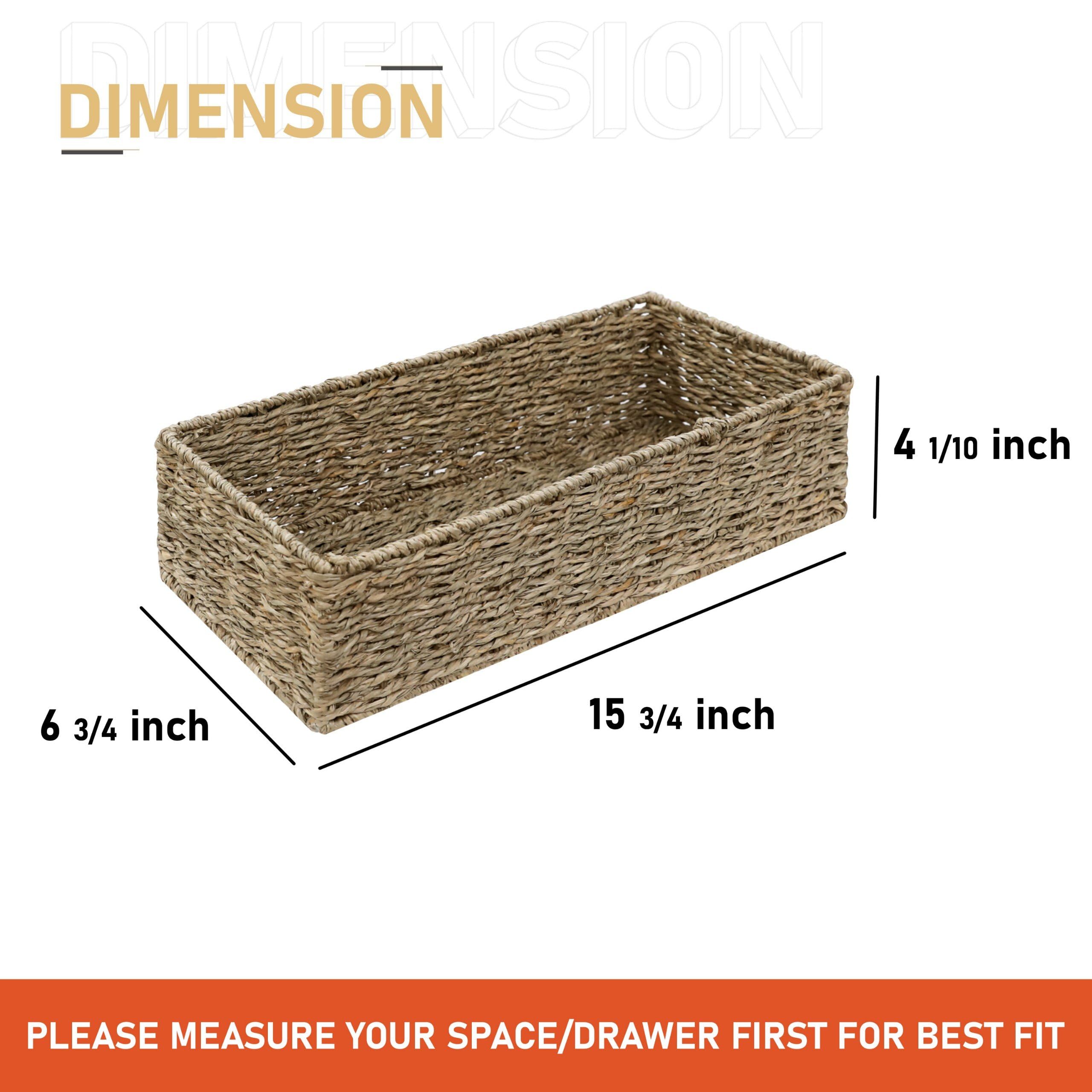 HOMESTEAD Seagrass Storage Baskets, Long Narrow Rectangular Wicker Baskets for Bedroom, Living Room, Bathroom, Shelves - Set of 2
