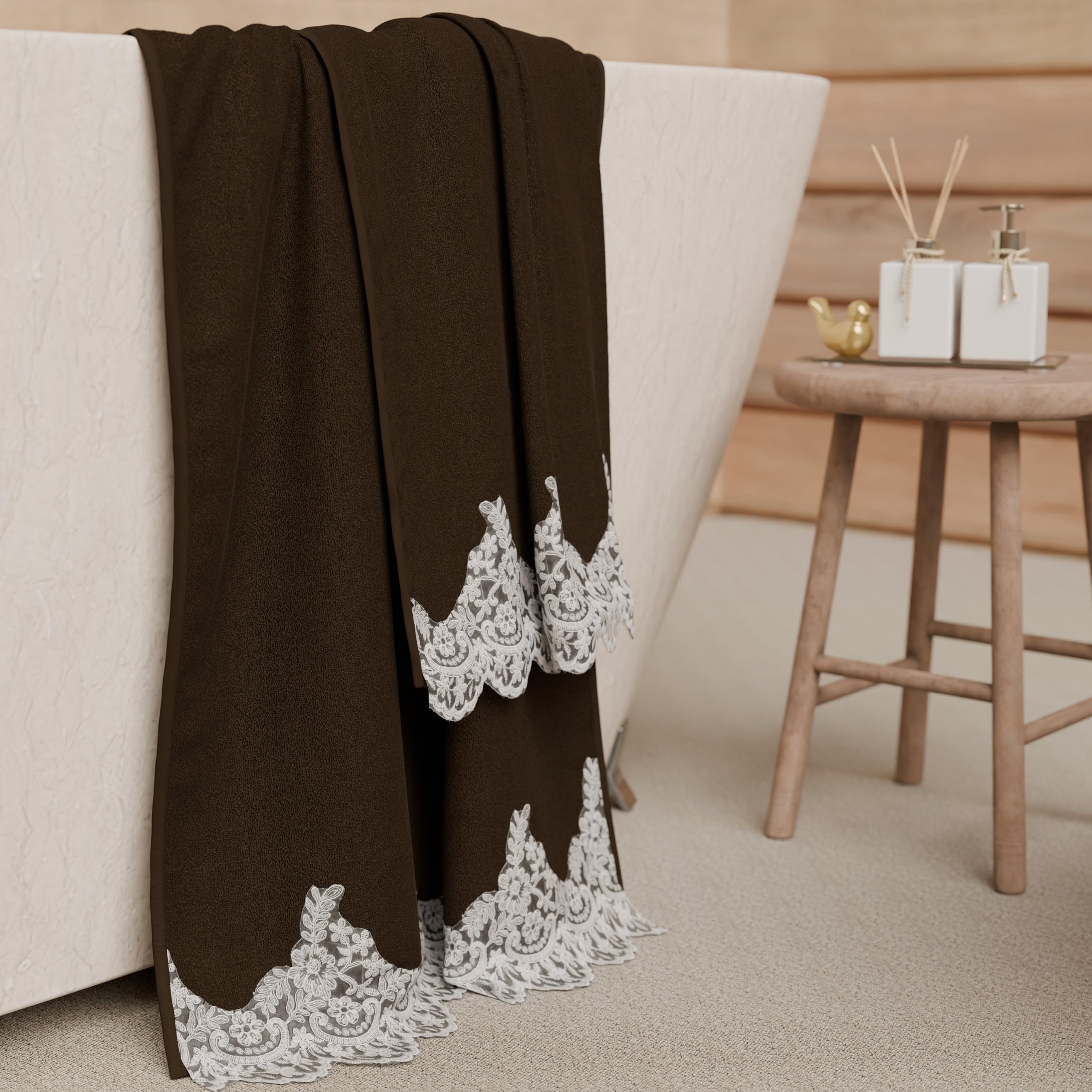 PETTI Artigiani Italiani - 100% Cotton Terry Bath Towels, 1+1 Towel Set, 2 Pieces, 1 Face Towel and 1 Hand Towel, Brown