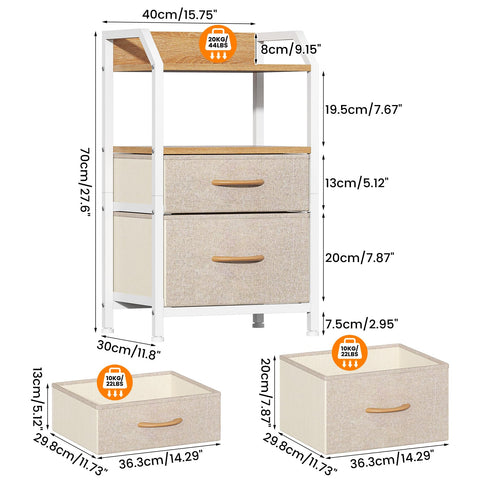 Feonase Bedside Table with 2 Fabric Drawers & Open Shelf - Sturdy Metal Frame Nightstand, Compact End Table for Bedroom, Living Room, Small Spaces