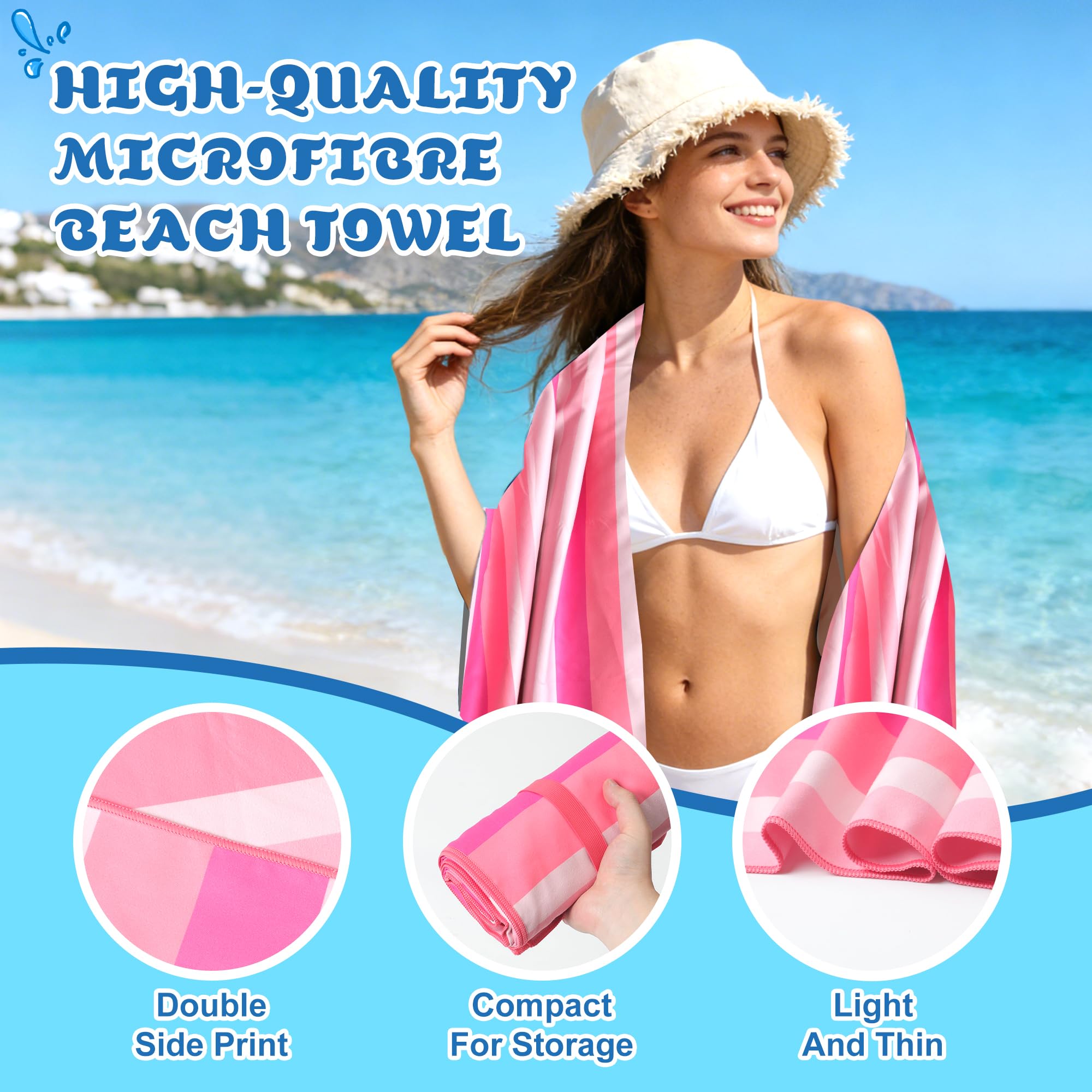 Anavasi Microfibre Beach Towels for Adults, 2 Pack 180 x 90cm 100% Recycled