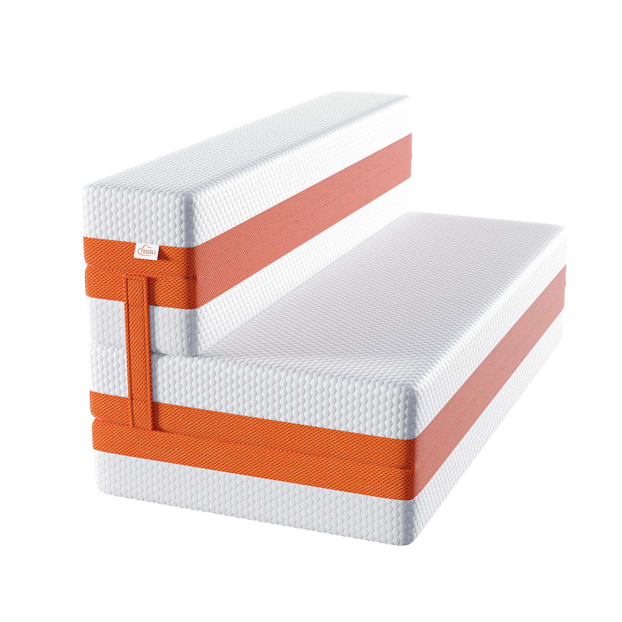 TeQsli Folding Mattress, 15cm Small Double Foldable Mattress, Memory Foam with Removable Washable Cover, for Guest Sofa Bed, Camping, Travel