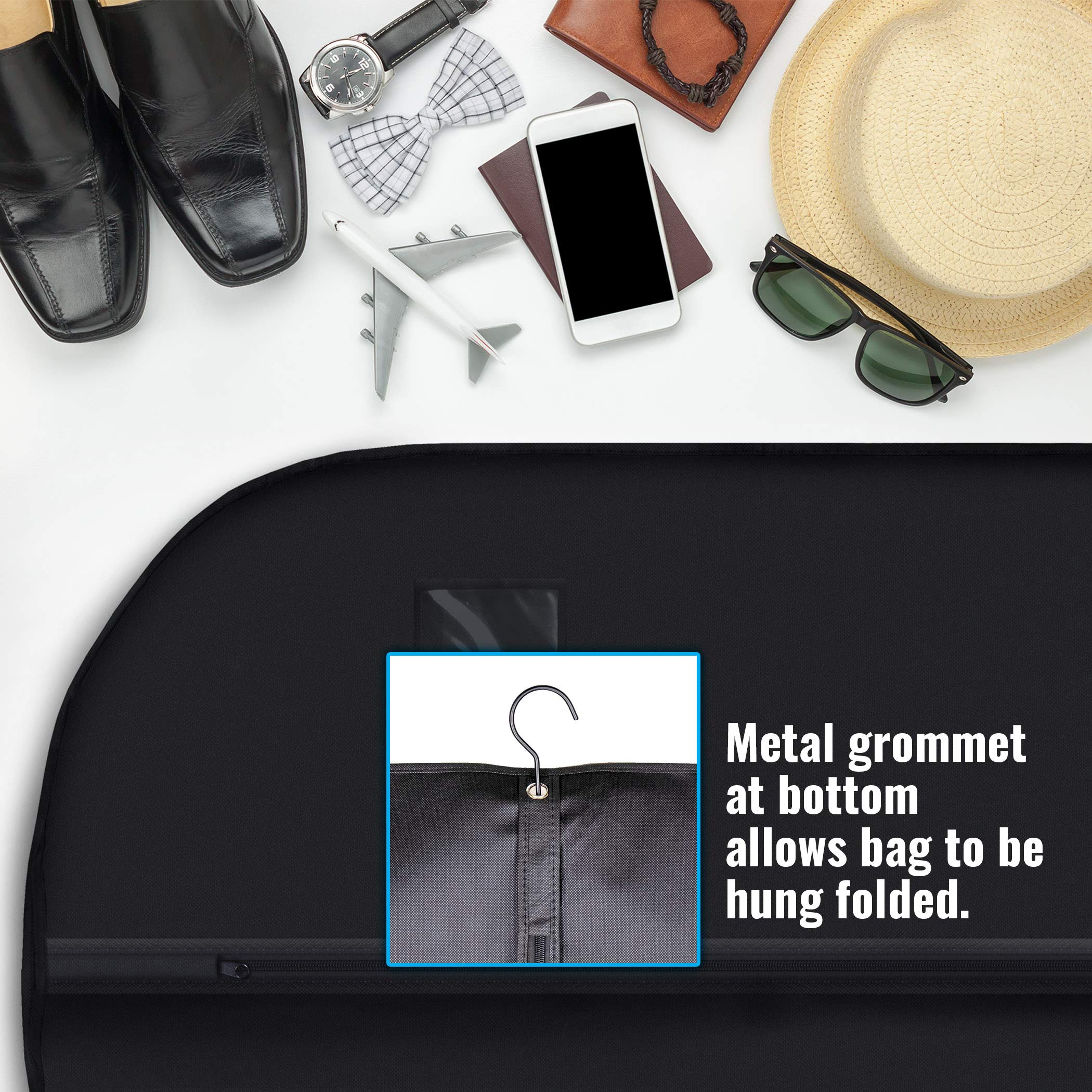 Plixio 40" Black Garment Bags Suit Bag for Travel & Clothing Storage of Dresses, Shirts, Fur Coats, Jackets & Dance Costumes