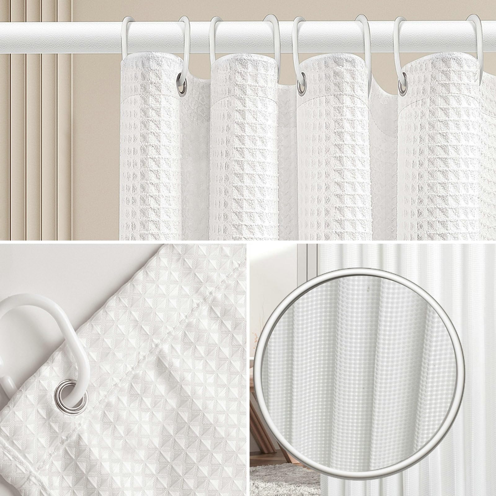 Stfery Shower Curtain, Waffle Structure, Bath Curtain, 120 x 180 cm, Shower Curtain, Fabric, Washable, Anti-Mould