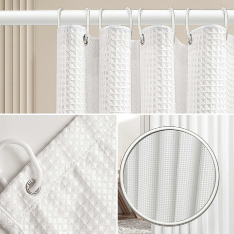 Stfery Shower Curtain, Waffle Structure, Bath Curtain, 120 x 180 cm, Shower Curtain, Fabric, Washable, Anti-Mould