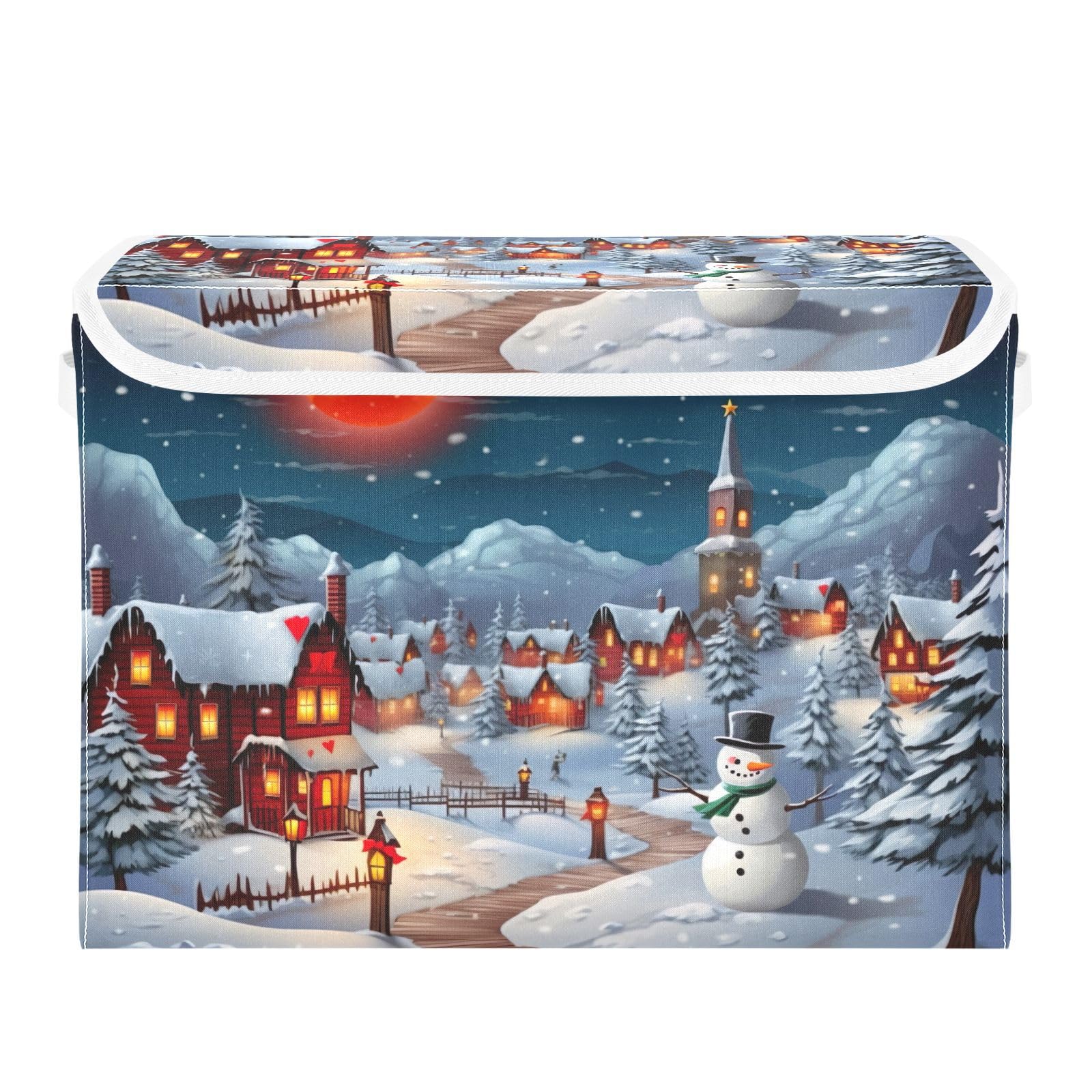 JUMBEAR Christmas Eve Collapsible Storage Bins With Lids,Foldable Fabric Storage Boxes,Storage Basket Closet Bin for Christmas Decorations