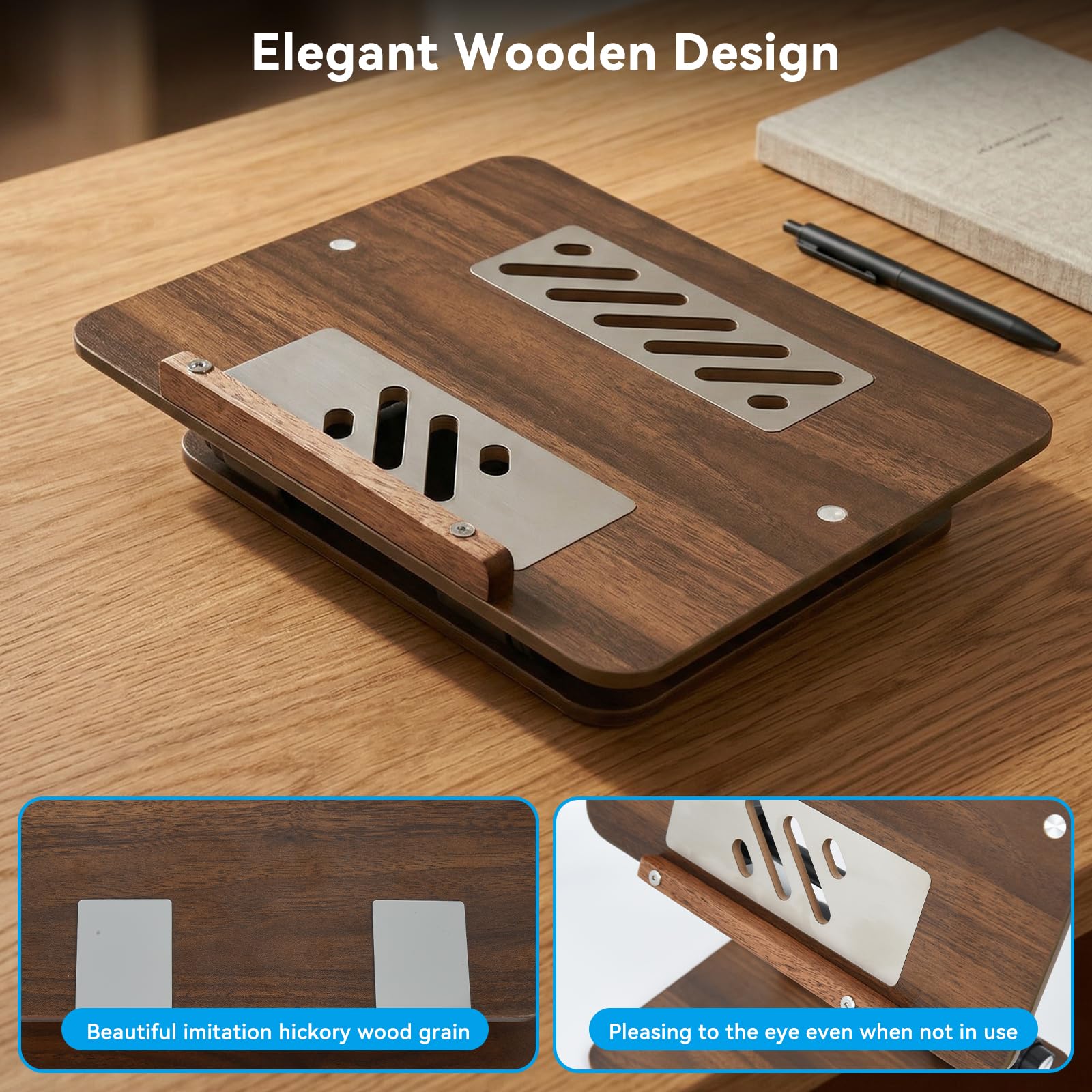 aceyoon Adjustable Laptop Stand for Desk Wooden, Foldable Laptop Riser Holder with Heat-Vent