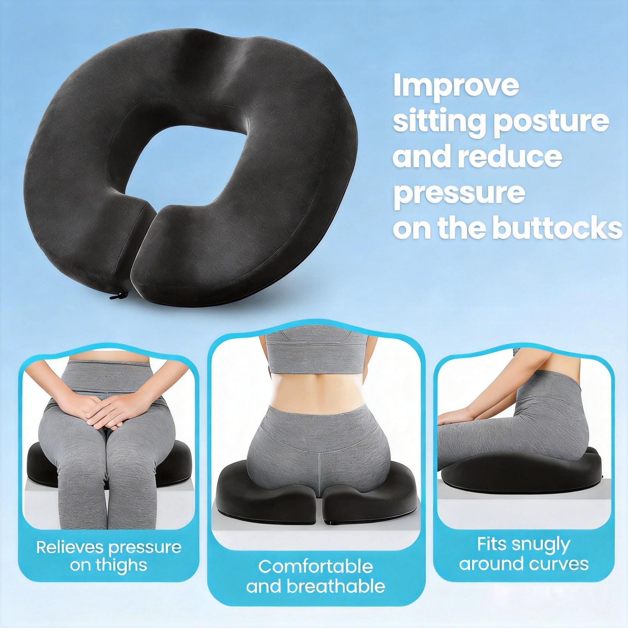 Benazcap Donut Pillow Seat Cushions, Tailbone Support Cushion, Slightly Firm