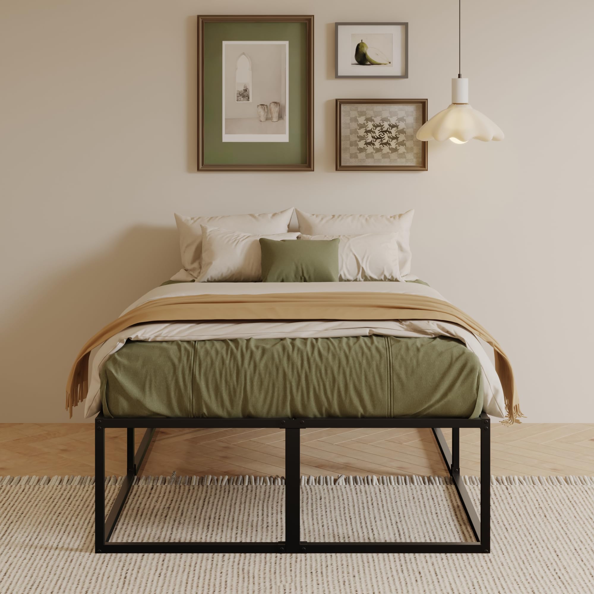 EMODA 46 cm High Metal Bed Frame 150x190 cm, Black