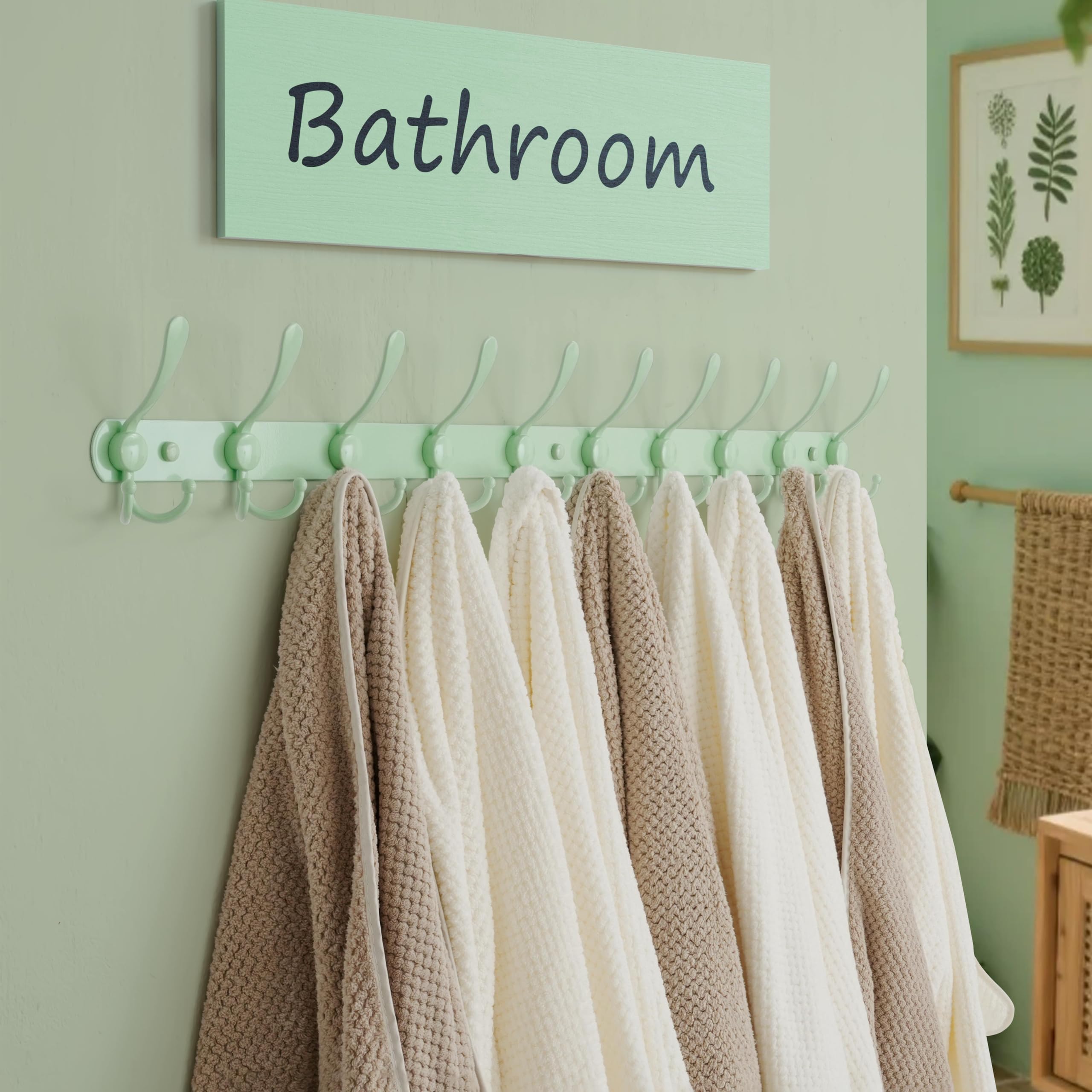 Dseap Coat Rack Wall Mount - 96cm Long 10-Tri-Hooks Heavy Duty Coat Hanger Rail Wall Hooks for Hanging Coats Hats Clothing Clothes Purse Mudroom