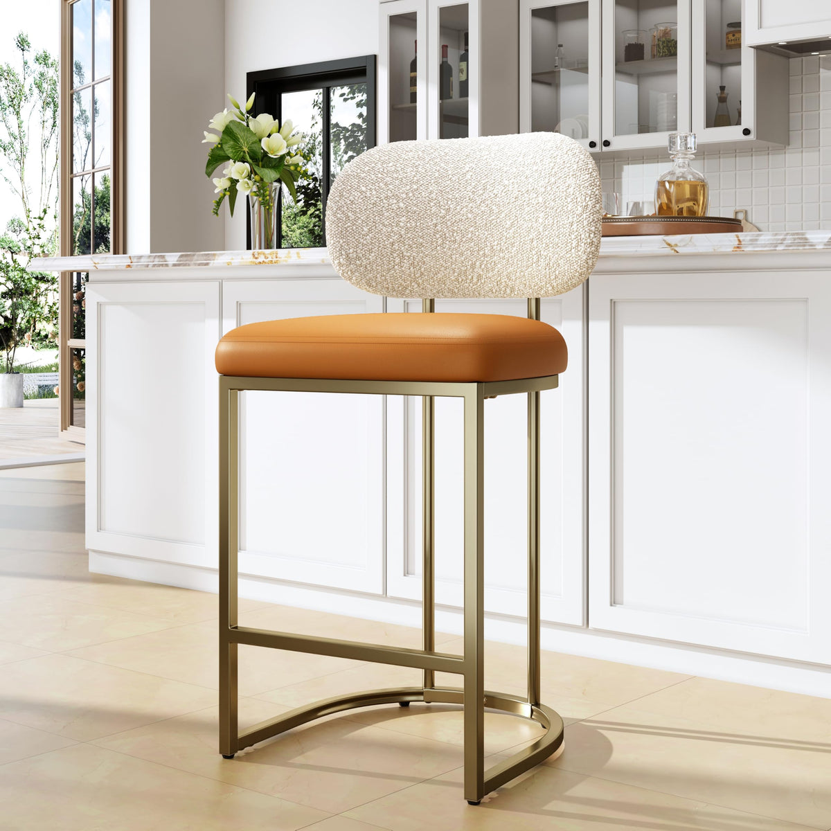 ALPHA HOME Single Bar Stool with Back Breakfast Counter Height Bar Stools