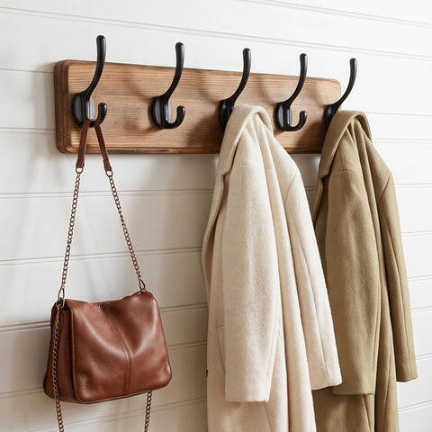 WEBI Coat Rack Wall Mounted,Coat Hooks Wall Mounted,Coat Hanger Wall Wood,5 Hooks for Hanging Coats,Hats,Jacket,Clothes