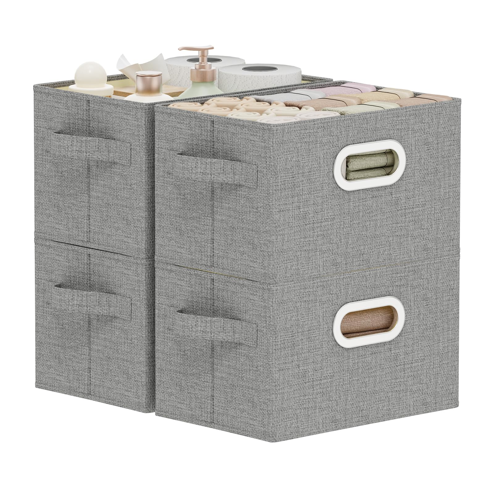 ENUMAIL Washable Storage Box with Fabric Handle,Grey,26x20x17cm,4 Pack