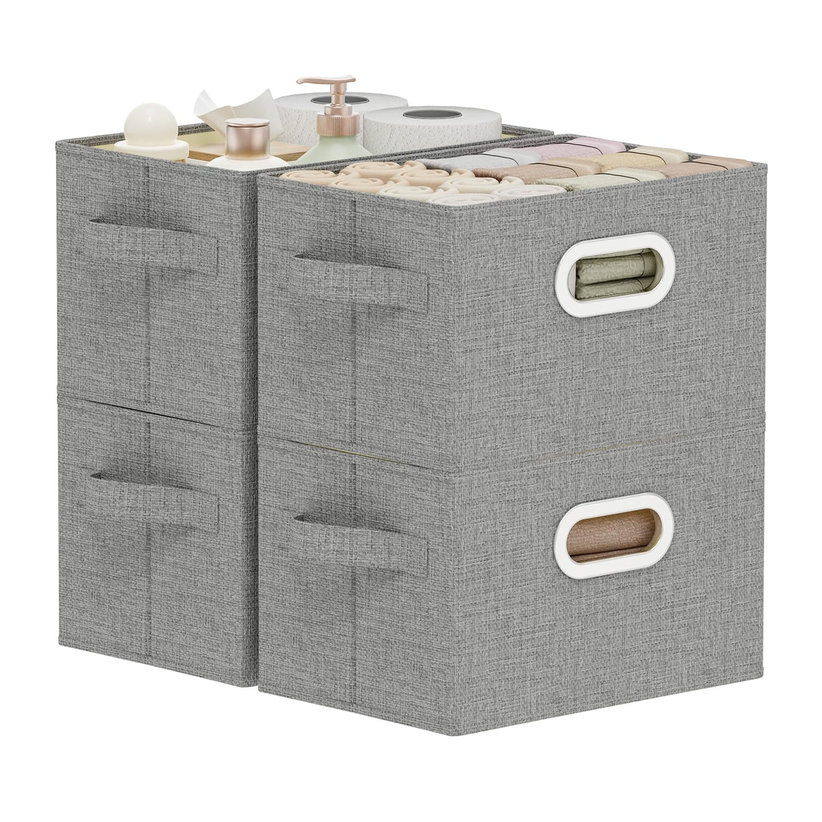 ENUMAIL Washable Storage Box with Fabric Handle,Grey,26x20x17cm,4 Pack