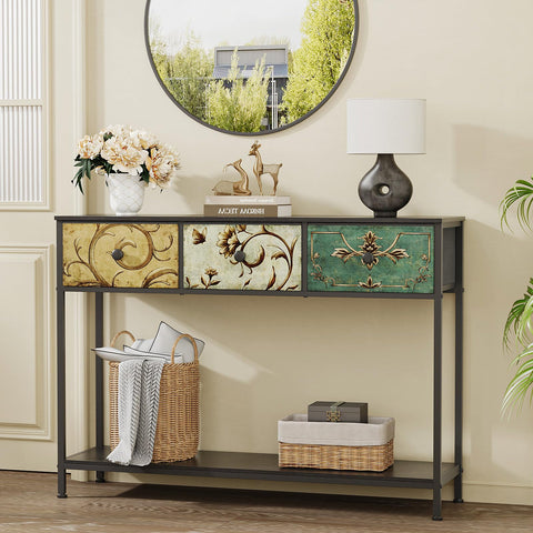 VEDECASA Console Table for Entryway with 3 Drawers Slim Hallway Table with Storage Shelf Narrow Long Sofa Table for Hallway Couch Living Room Kitchen