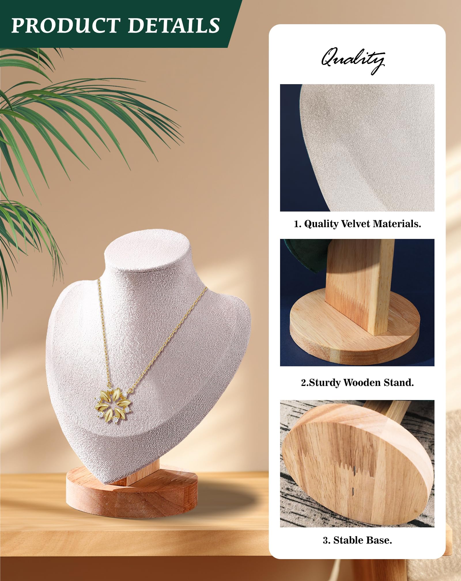 TINGSING Velvet Necklace Display Stand Jewelry Bust Display Stands