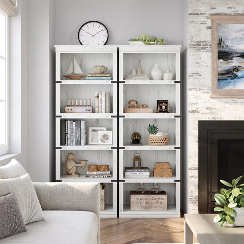 5 Tier Bookcase, Farmhouse Book Shelf with Storage Open Display Bookshelves, Book Case Wooden 5 Shelf Bookcase Home Decor Furniture for Home Office