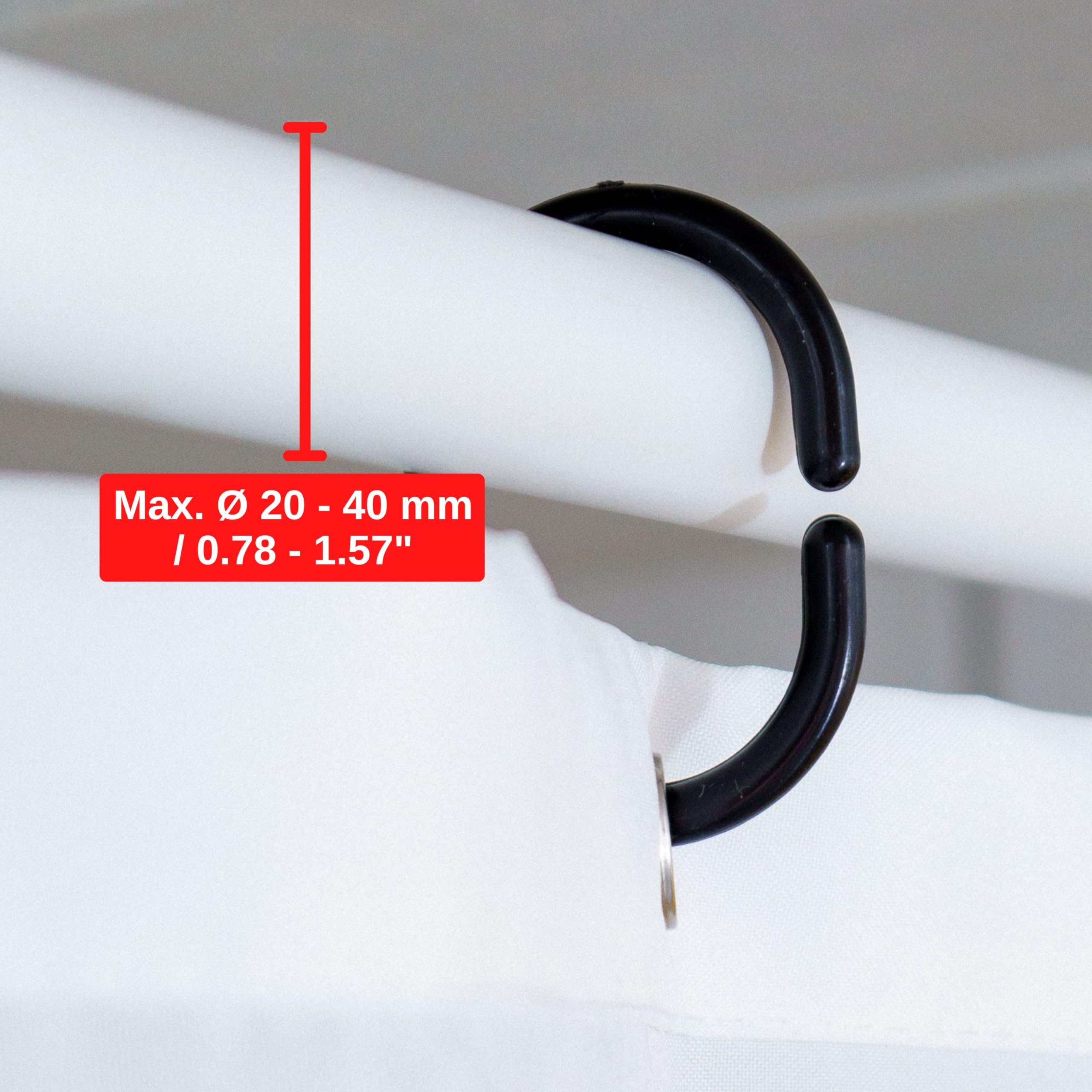 Shower Curtain Rings, 24 Pack, in Black, Inner Diameter 1.8 x 1.1", for Shower Curtain Rods, sturdy plastic shower rings, hooks for shower curtains