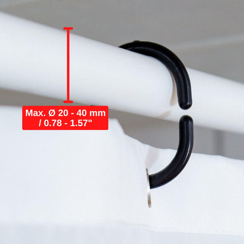 Shower Curtain Rings, 24 Pack, in Black, Inner Diameter 1.8 x 1.1", for Shower Curtain Rods, sturdy plastic shower rings, hooks for shower curtains