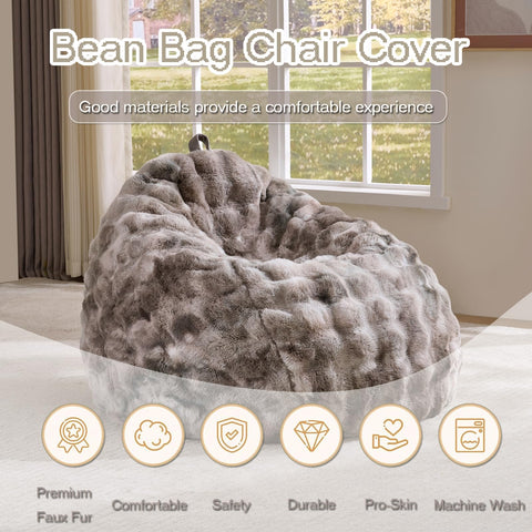 Fluffy Faux Rabbit Fur Bean Bag Chair Cover(No Filler),Cozy Shaggy Bubble Stuffed Animal Storage Large Bean Bag Cover for Bedroom Living Room,Fuzzy
