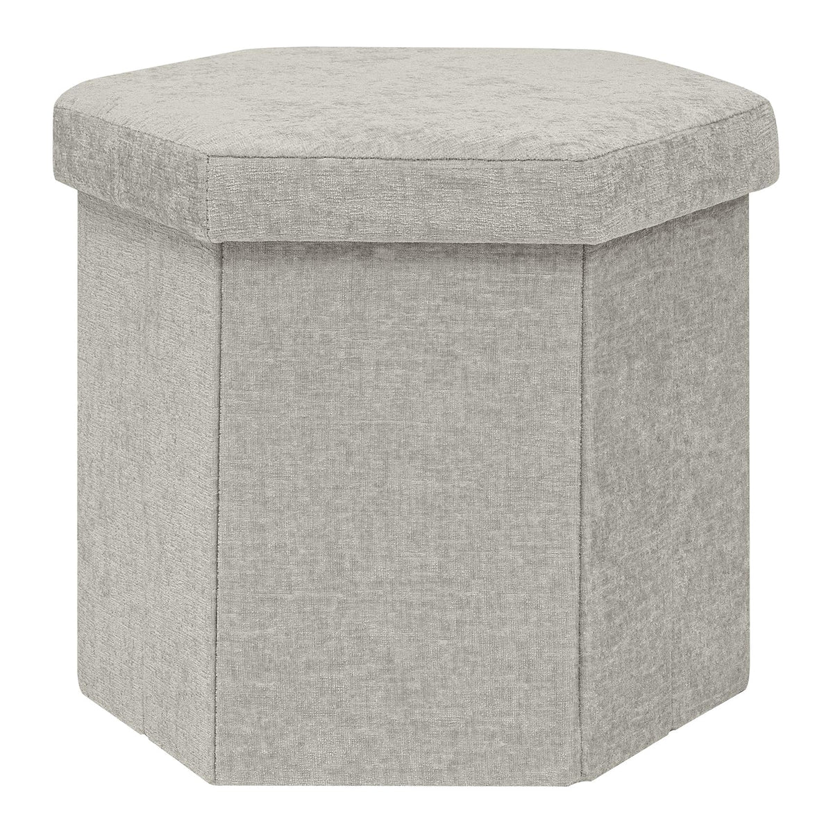 PINPLUS Chenille Ottoman Storage Box, Hexagonal Folding Stool, Silver Grey