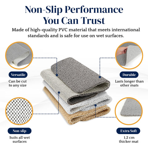 Dikots Soft Shower Mat non slip anti mould 60 x 40 cm - White Loofah style PVC mat for inside shower
