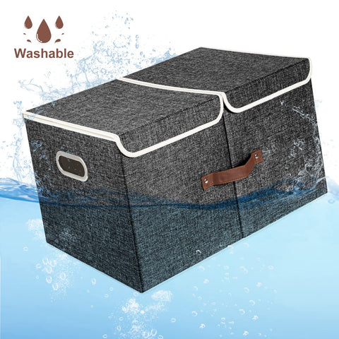 TYEERS Extra Large Storage Box with Lids and Compartments, Collapsible, Washable, Fabric Box with Lid for Clothes, Wardrobe Storage, 55x33x30 cm